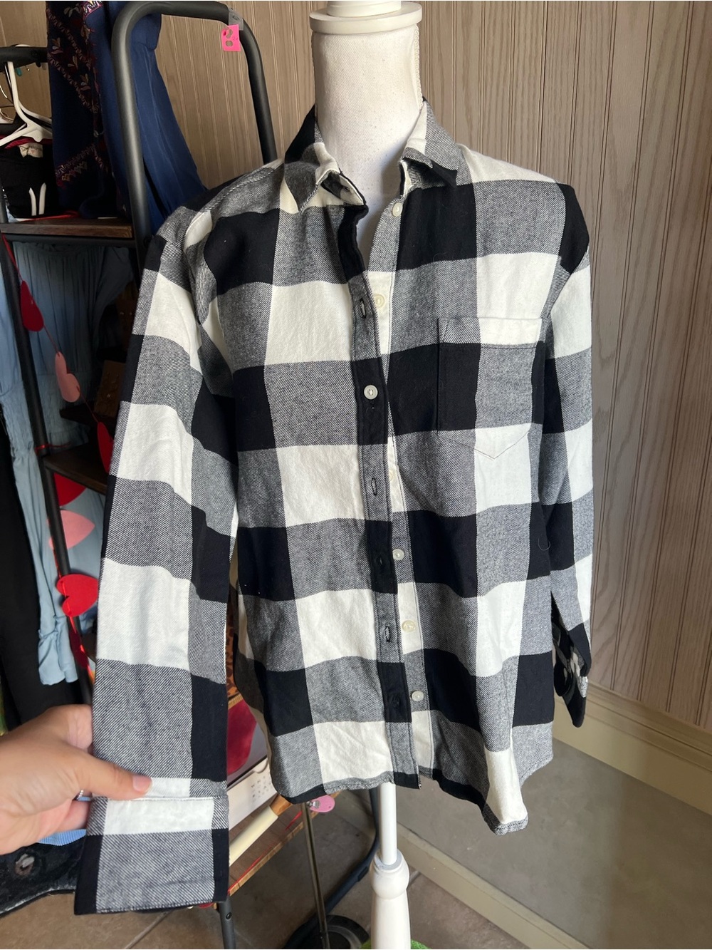 Old Navy Black and White Buffalo Plaid Button-Down Shirt - Picture 2 of 7